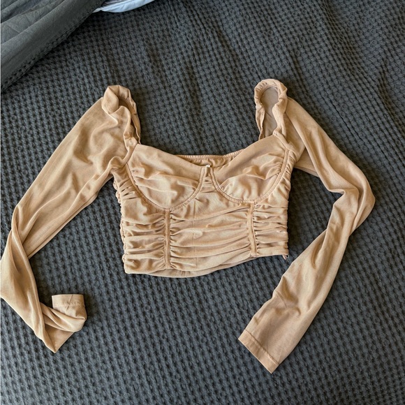 Princess Polly Tops - Princess Polly Tan Ruched Top